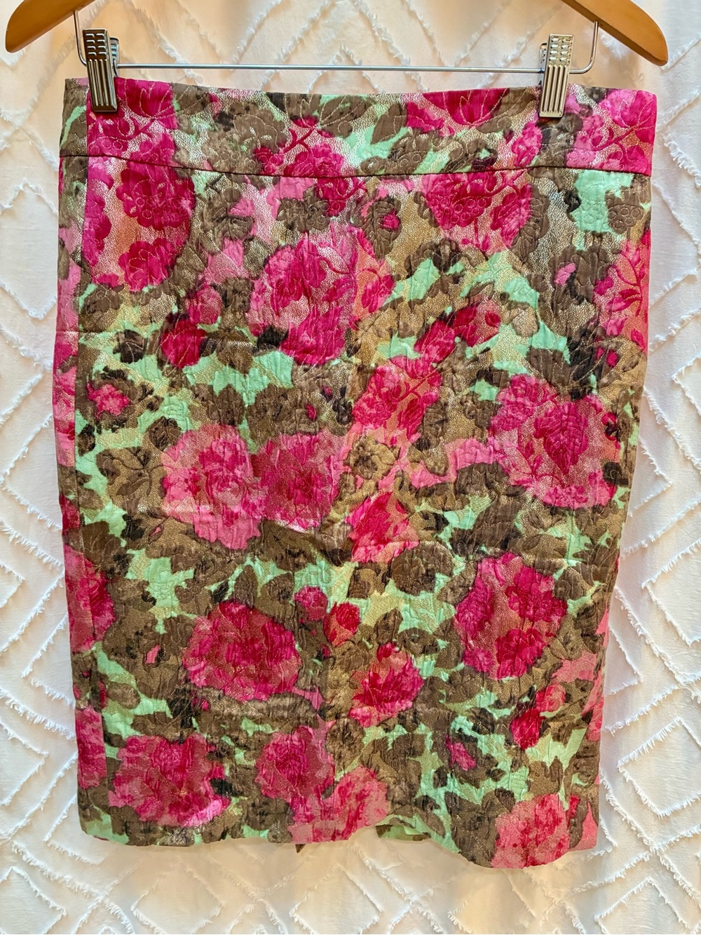 J Crew Metallic Floral Jacquard Pencil Skirt 10